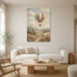 Dusty Blue Hot Air Balloon Adventure Kids Wall Art Canvas Print styled in a refined neutral interior