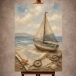 Dusty blue coastal Adventure Kids Wall Art print for elegant interiors. No text or watermarks in design.