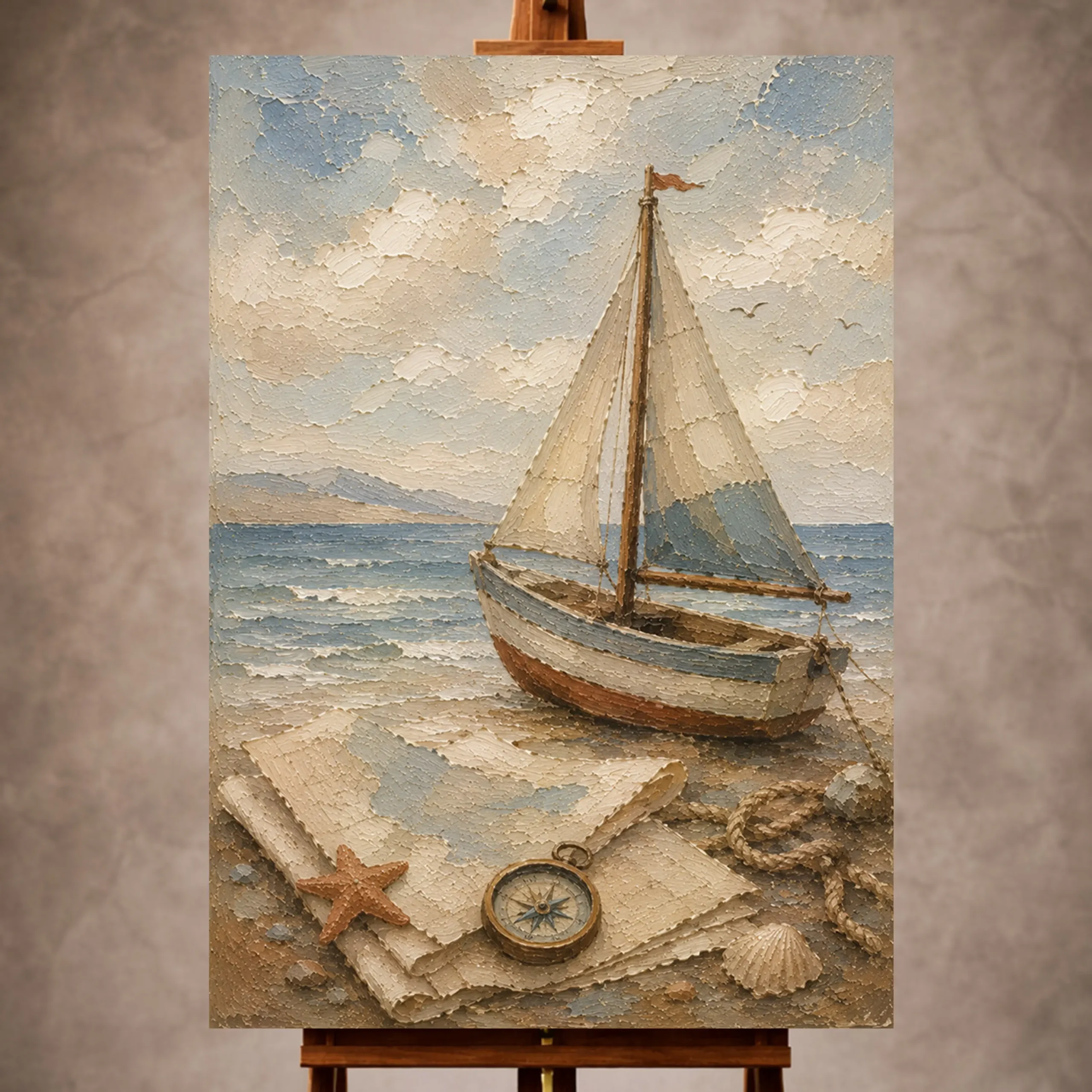 Premium Wall Art Dikey Html Edition – KIDSROOM052 Image 1 Dusty blue coastal Adventure Kids Wall Art print for elegant interiors. No text or watermarks in design.