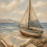 Dusty Blue Sailboat Adventure Kids Wall Art Canvas Print
