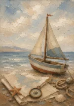 Dusty Blue Sailboat Adventure Kids Wall Art Canvas Print
