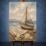 Dusty Blue Sailboat Adventure Kids Wall Art Canvas Print - Image 2