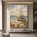 Dusty Blue Sailboat Adventure Kids Wall Art Canvas Print - Image 4