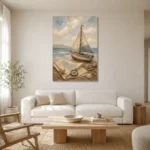 Dusty Blue Sailboat Adventure Kids Wall Art Canvas Print styled in a refined neutral interior