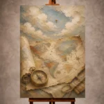 Beige thoughtful Adventure Kids Wall Art print for elegant interiors. No text or watermarks in design.