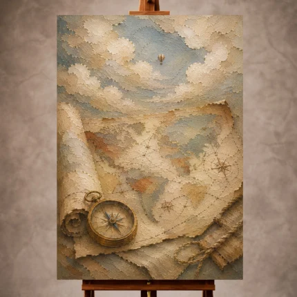Beige thoughtful Adventure Kids Wall Art print for elegant interiors. No text or watermarks in design.