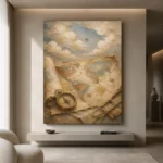 Beige & Dusty Blue Antique Map Adventure Kids Wall Art Canvas Print - Image 4