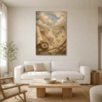 Beige & Dusty Blue Antique Map Adventure Kids Wall Art Canvas Print styled in a refined neutral interior