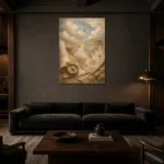 Beige & Dusty Blue Antique Map Adventure Kids Wall Art Canvas Print shown in a warm modern interior