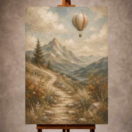 Dusty blue peaceful Adventure Kids Wall Art print for elegant interiors. No text or watermarks in design.