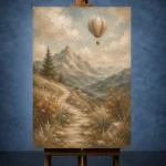 Dusty Blue Mountain Path Adventure Kids Wall Art Canvas Print - Image 2