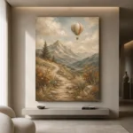 Dusty Blue Mountain Path Adventure Kids Wall Art Canvas Print - Image 4