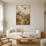 Dusty Blue Mountain Path Adventure Kids Wall Art Canvas Print styled in a refined neutral interior