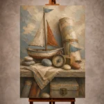 Dusty blue discovery Adventure Kids Wall Art print for elegant interiors. No text or watermarks in design.