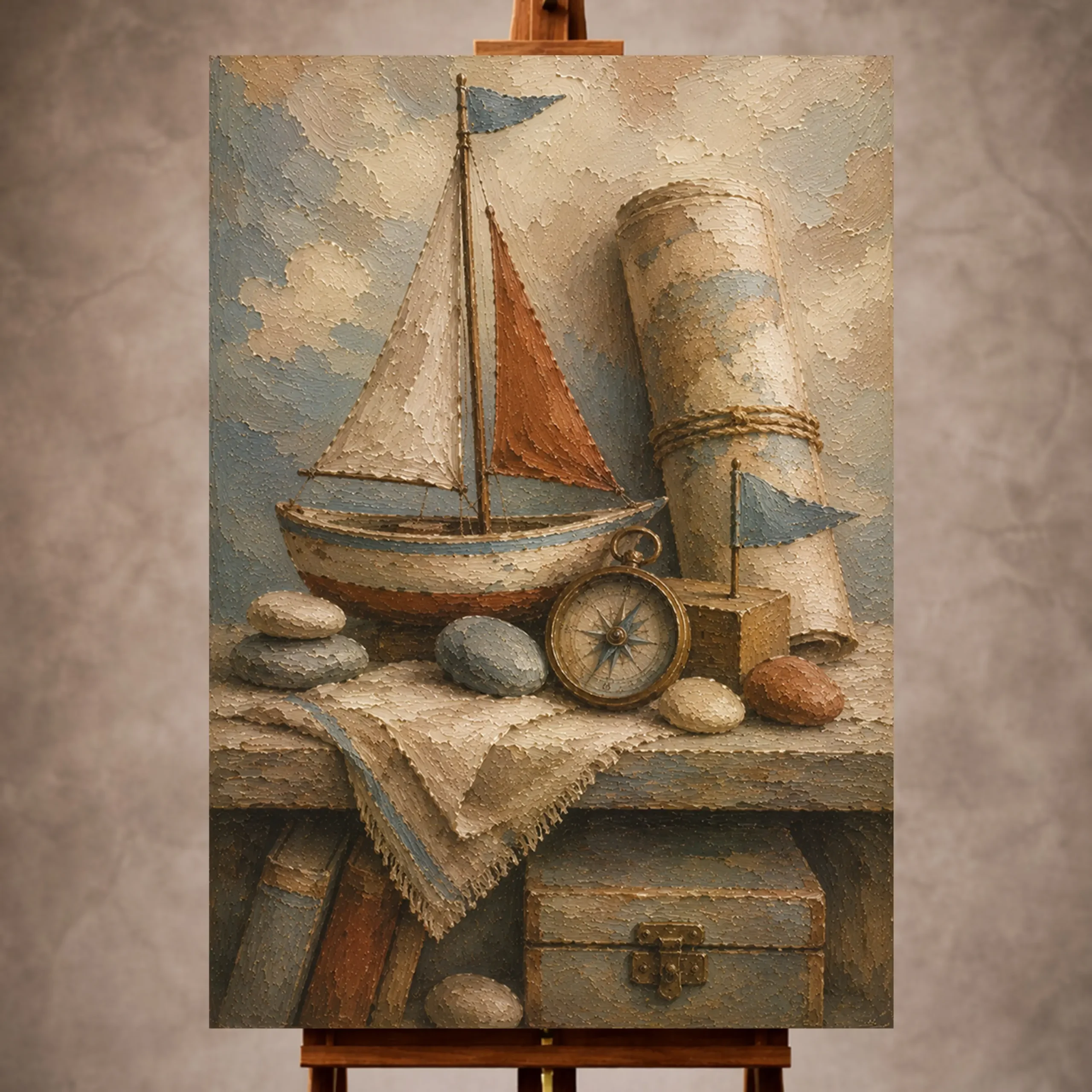 Premium Wall Art Dikey Html Edition – KIDSROOM055 Image 1 Dusty blue discovery Adventure Kids Wall Art print for elegant interiors. No text or watermarks in design.
