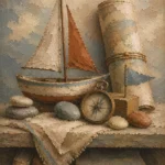 Dusty Blue Discovery Still Life Adventure Kids Wall Art Canvas Print