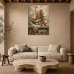 Dusty Blue Discovery Still Life Adventure Kids Wall Art Canvas Print presented in a sophisticated home setting