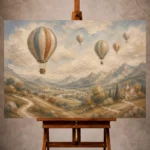 Dusty blue gentle Adventure Kids Wall Art print for elegant interiors. No text or watermarks in design.