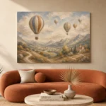 Dusty Blue Hot Air Balloon Valley Adventure Kids Wall Art Canvas Print - Image 3