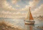 Dusty Blue Sailboat Coastal Adventure Kids Wall Art Canvas Print