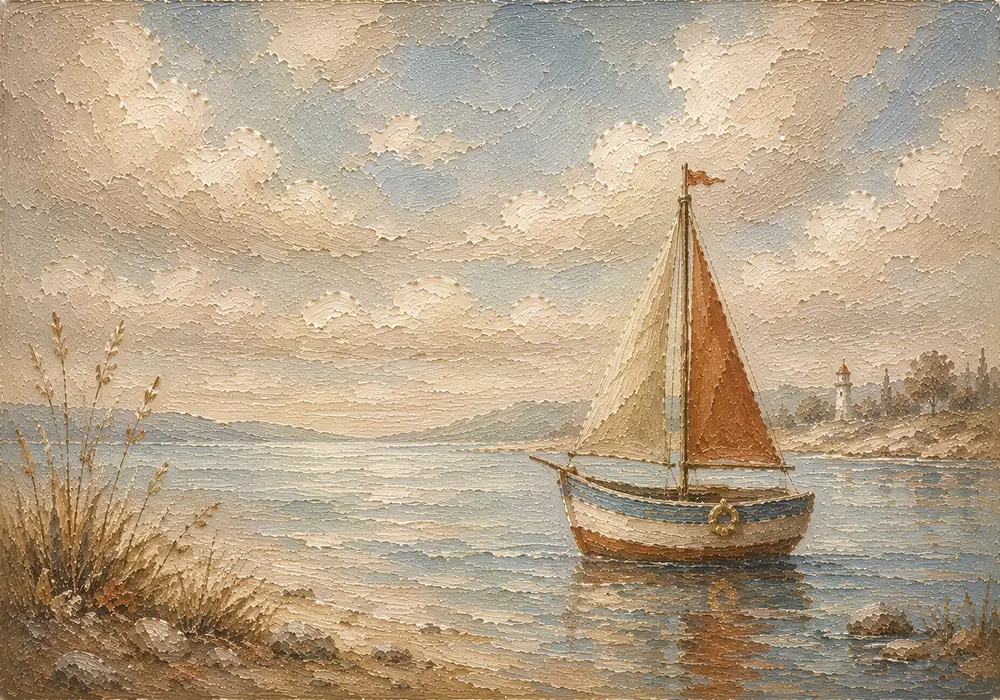 Dusty Blue Sailboat Coastal Adventure Kids Wall Art Canvas Print