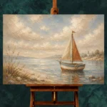 Dusty Blue Sailboat Coastal Adventure Kids Wall Art Canvas Print - Image 2