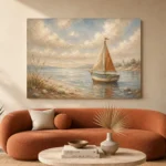 Dusty Blue Sailboat Coastal Adventure Kids Wall Art Canvas Print - Image 3