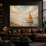 Dusty Blue Sailboat Coastal Adventure Kids Wall Art Canvas Print - Image 4