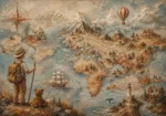 Beige & Dusty Blue Antique Map Adventure Kids Wall Art Canvas Print