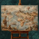 Beige & Dusty Blue Antique Map Adventure Kids Wall Art Canvas Print - Image 2