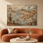 Beige & Dusty Blue Antique Map Adventure Kids Wall Art Canvas Print - Image 3