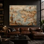 Beige & Dusty Blue Antique Map Adventure Kids Wall Art Canvas Print - Image 4