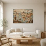 Beige & Dusty Blue Antique Map Adventure Kids Wall Art Canvas Print styled in a refined neutral interior