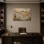 Beige & Dusty Blue Antique Map Adventure Kids Wall Art Canvas Print displayed in a contemporary gallery-inspired room