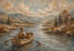 Dusty Blue Rowboat River Adventure Kids Wall Art Canvas Print