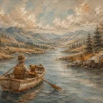 Dusty Blue Rowboat River Adventure Kids Wall Art Canvas Print