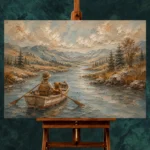 Dusty Blue Rowboat River Adventure Kids Wall Art Canvas Print - Image 2