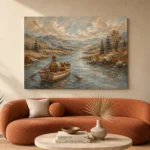 Dusty Blue Rowboat River Adventure Kids Wall Art Canvas Print - Image 3