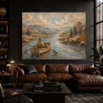 Dusty Blue Rowboat River Adventure Kids Wall Art Canvas Print - Image 4