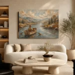 Dusty Blue Rowboat River Adventure Kids Wall Art Canvas Print - Image 7