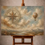 Dusty blue calm Adventure Kids Wall Art print for elegant interiors. No text or watermarks in design.