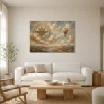 Dusty Blue Compass Rose Adventure Kids Wall Art Canvas Print styled in a refined neutral interior