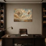 Dusty Blue Compass Rose Adventure Kids Wall Art Canvas Print displayed in a contemporary gallery-inspired room