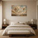Dusty Blue Compass Rose Adventure Kids Wall Art Canvas Print showcased in an elegant minimalist interior