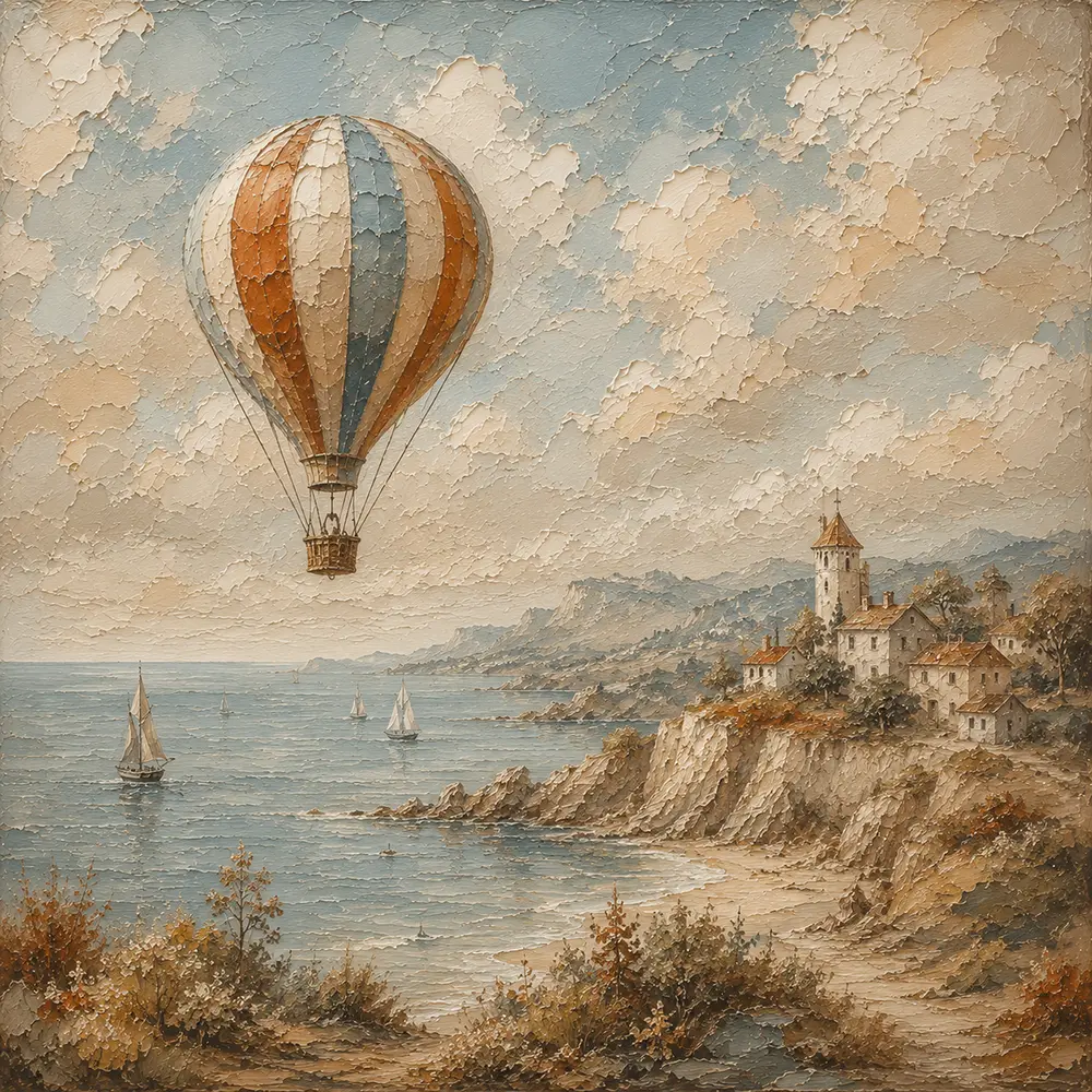 Dusty Blue Coastal Balloon Adventure Kids Wall Art Canvas Print
