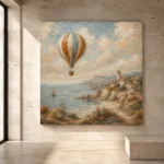 Dusty blue coastal Adventure Kids Wall Art print for elegant interiors. No text or watermarks in design.