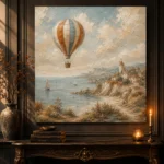 Dusty Blue Coastal Balloon Adventure Kids Wall Art Canvas Print - Image 2