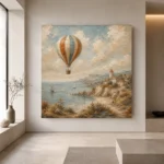 Dusty Blue Coastal Balloon Adventure Kids Wall Art Canvas Print - Image 4