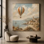 Dusty Blue Coastal Balloon Adventure Kids Wall Art Canvas Print - Image 5