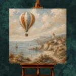 Dusty Blue Coastal Balloon Adventure Kids Wall Art Canvas Print - Image 11